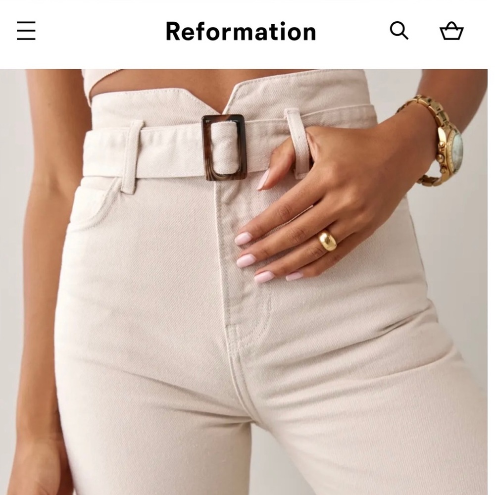 REFORMATION ~ Cynthia High Rise Belted Jeans ~ 27 Bone